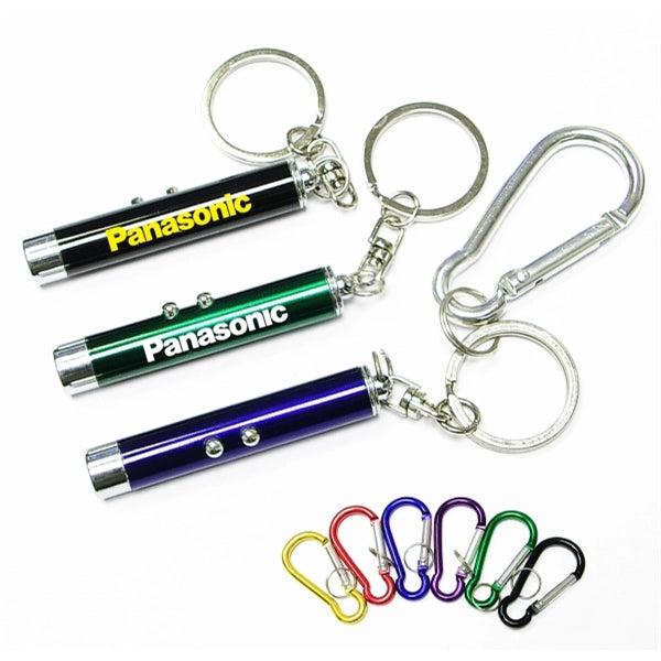 Dual function laser pointer and LED flashlight keychain