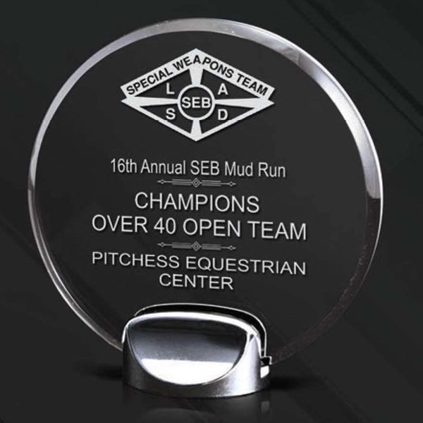 Acrylic award with chrome metal base