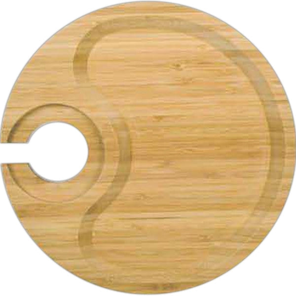Round Party Plate With Built-in Stemware Holder, Bamboo
