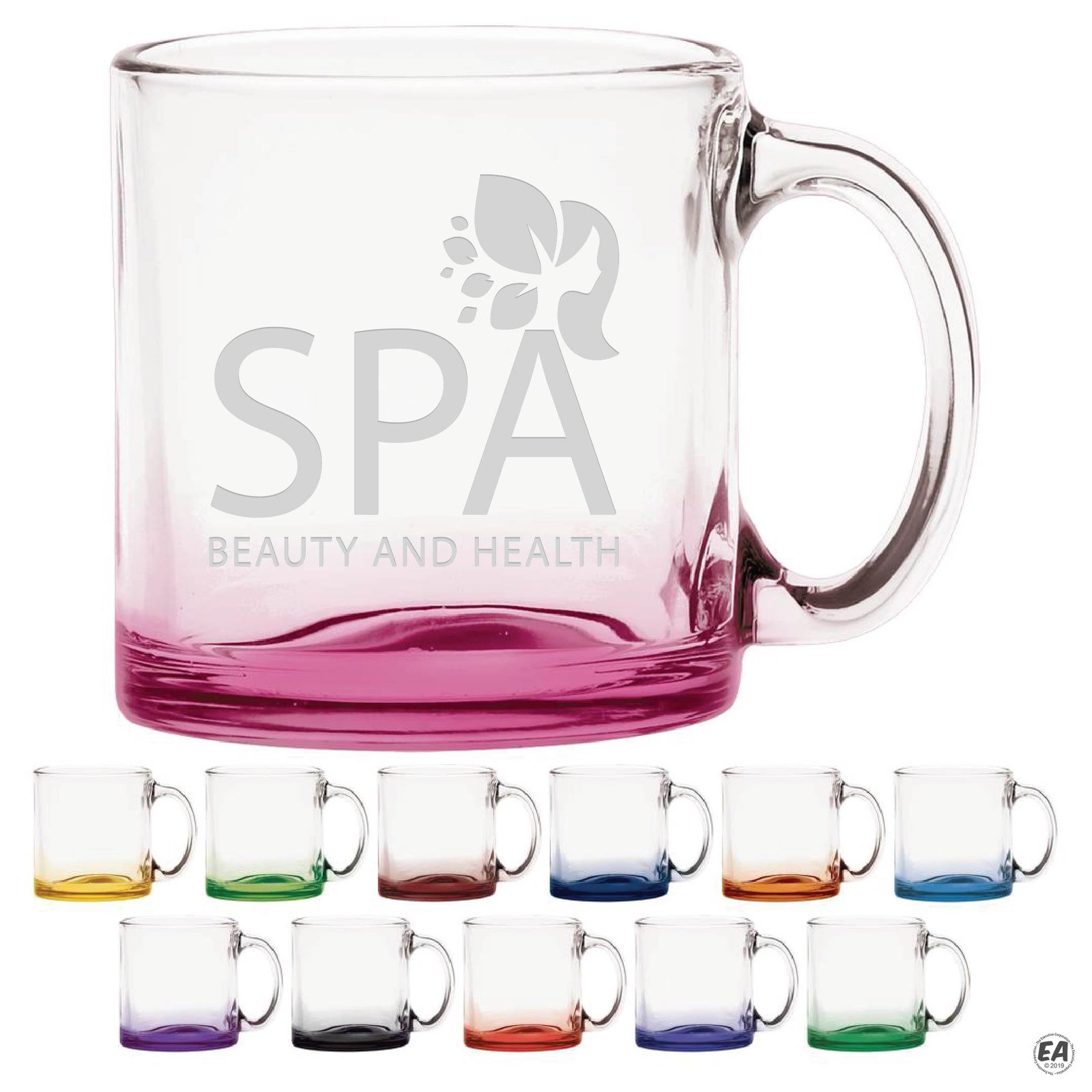 13 oz. Clear Glass Coffee Mug with Deep Etching with Bottom Spray
