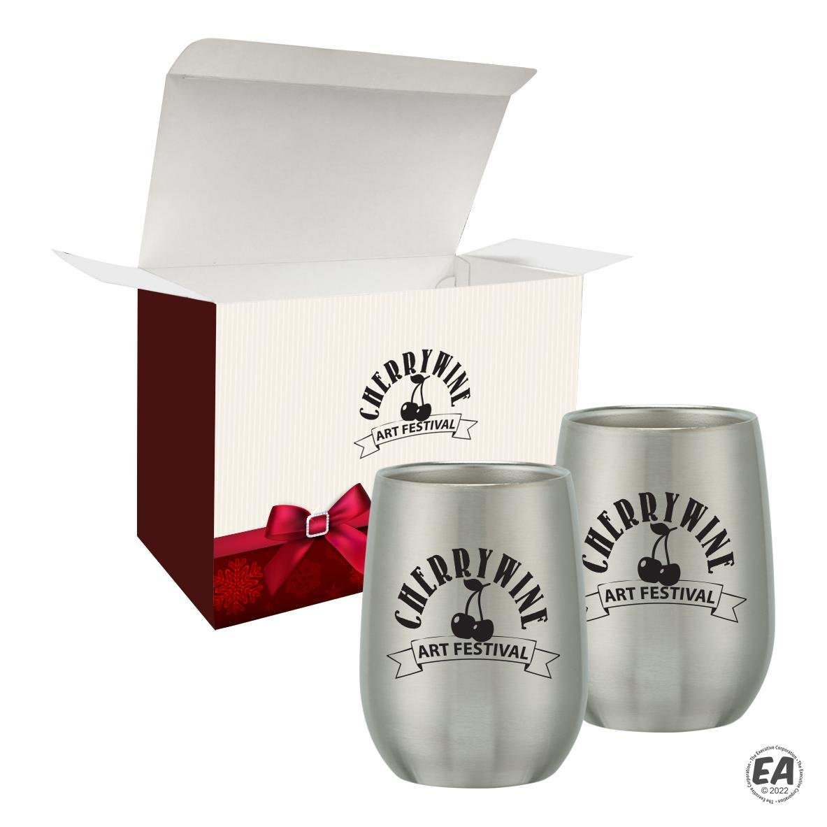 9 oz. Stemless Wine Glass Set In Custom Box