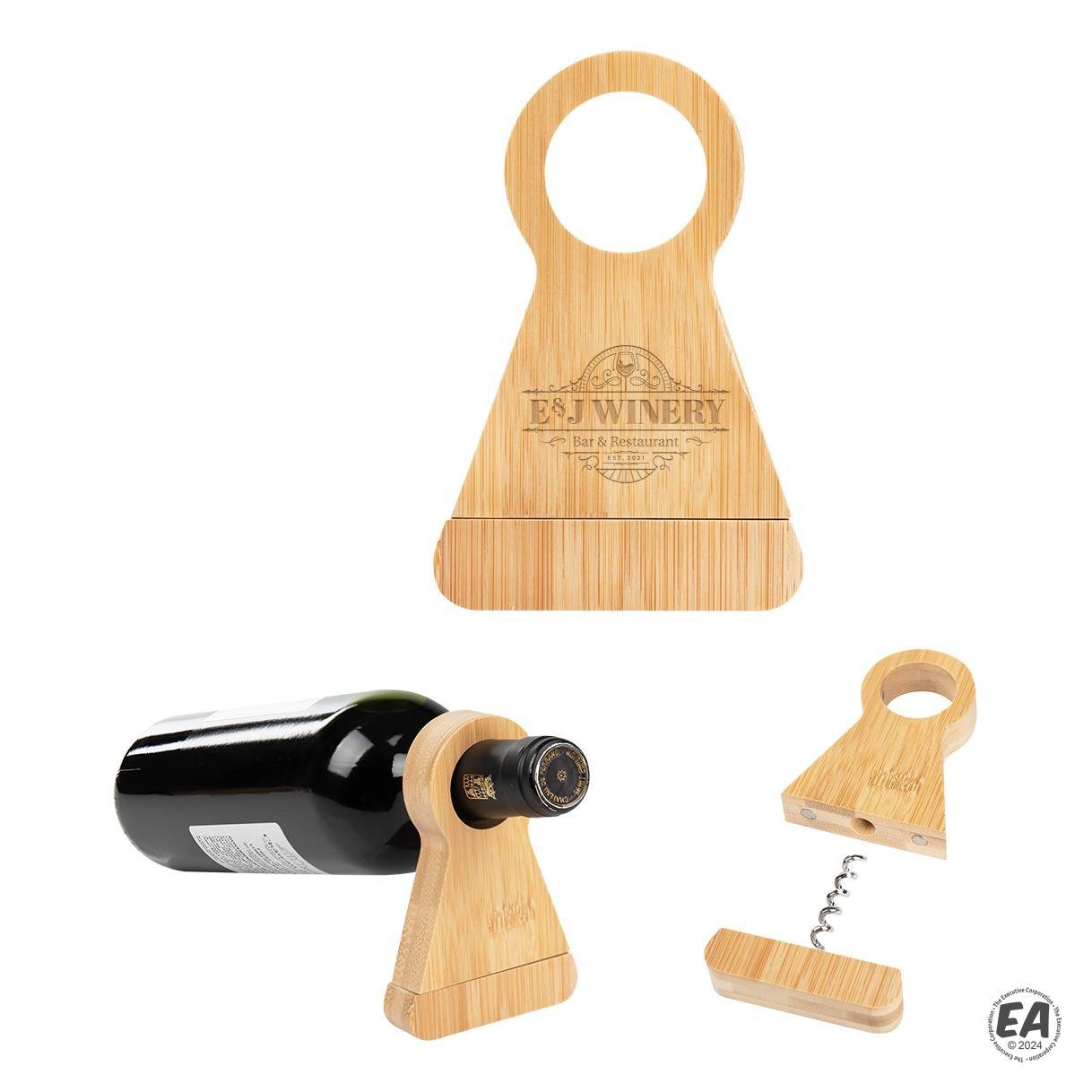 Bamboo Wine Bottle Stand with Corkscrew