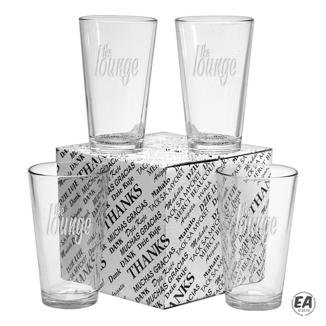 16 oz. Pint Mixing Glass 4-Pack Gift Set w/Deep Etch