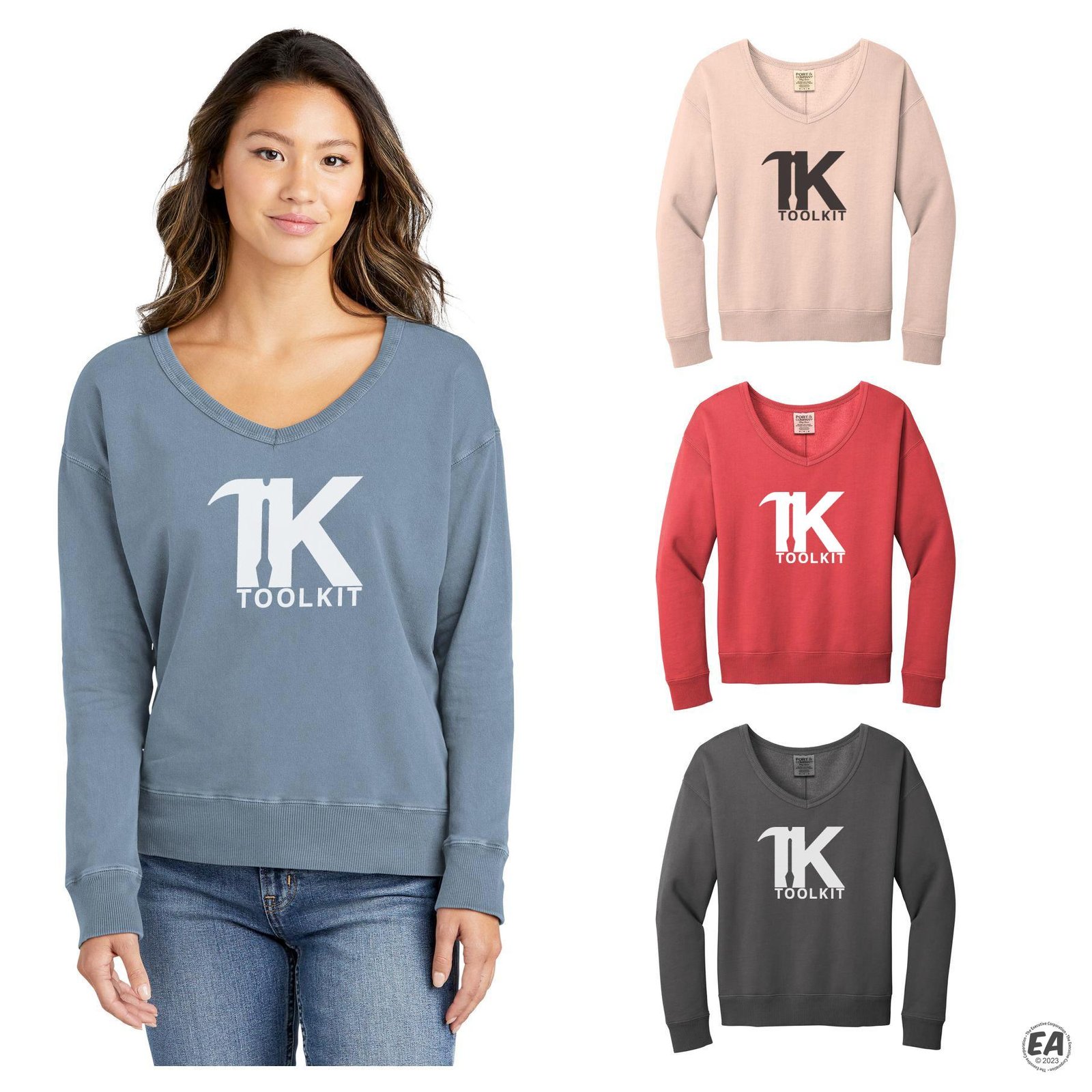 Port and Company LPC098V Ladies Beach Wash Garment-Dyed V-Neck Sweatshirt