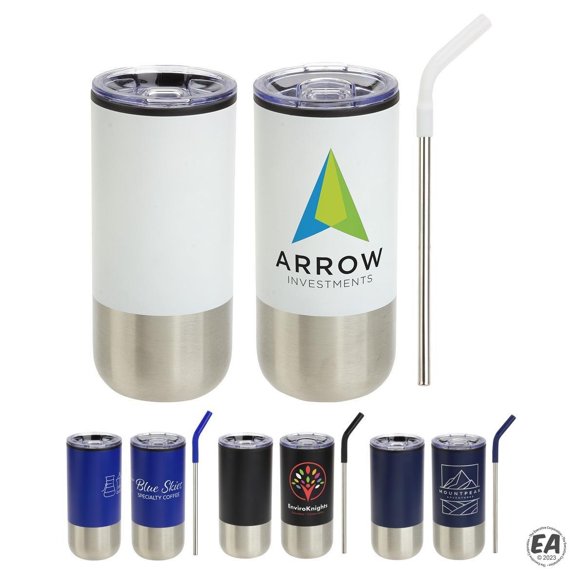 Oxford 16 oz Stainless Steel/Polypropylene Tumbler with Straw