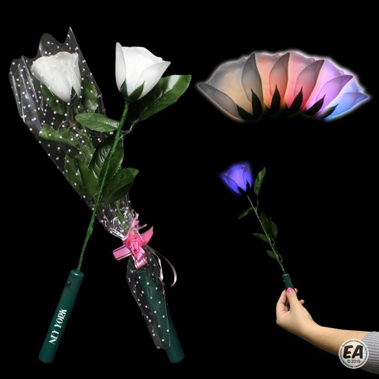 14'' Light-Up Multi Colored LED's White Roses