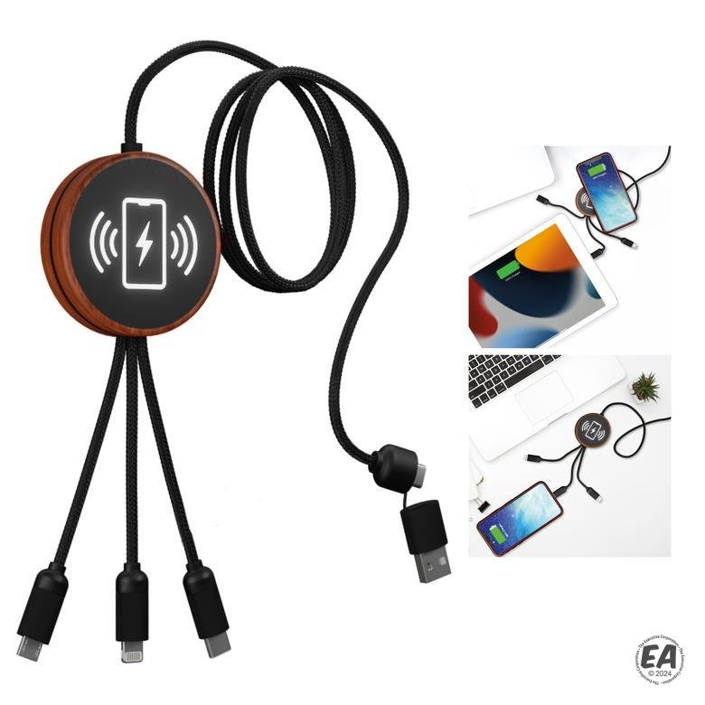 SCX Design 5-in-1 Bamboo 5W Wireless Charging Cable