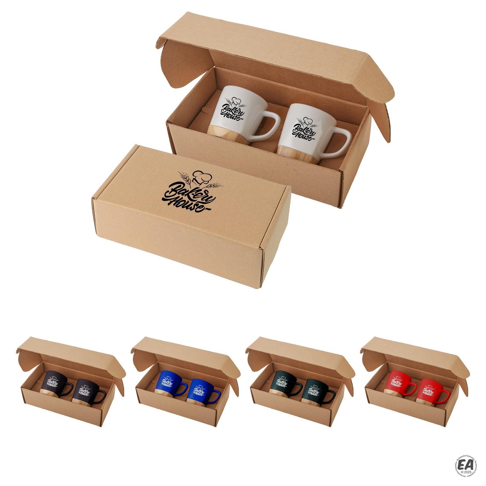 11 oz. Ceramic Mugs with Removable Bamboo Coaster Gift Set