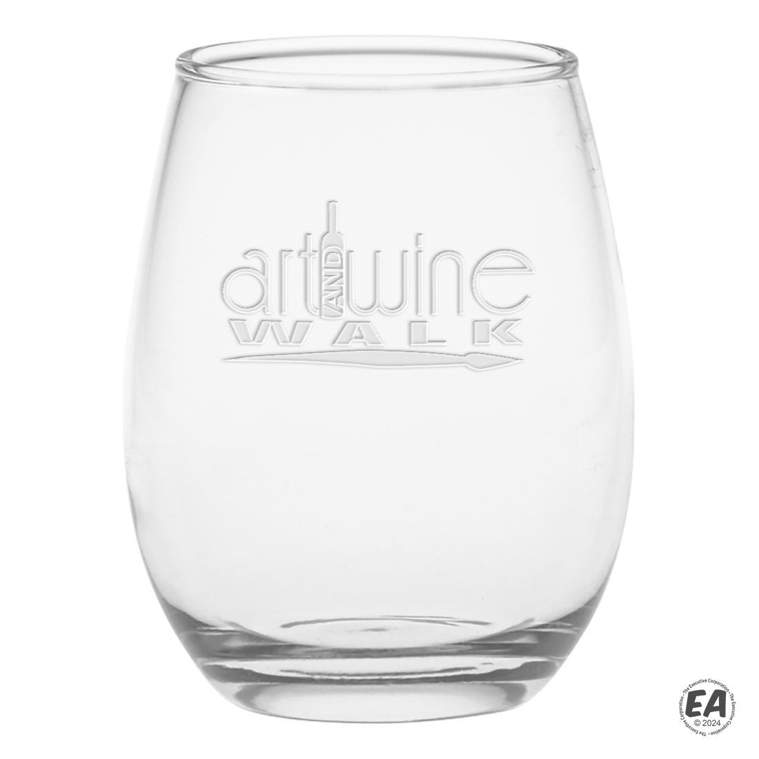 12 oz. Stemless Wine Glass with Deep Etching