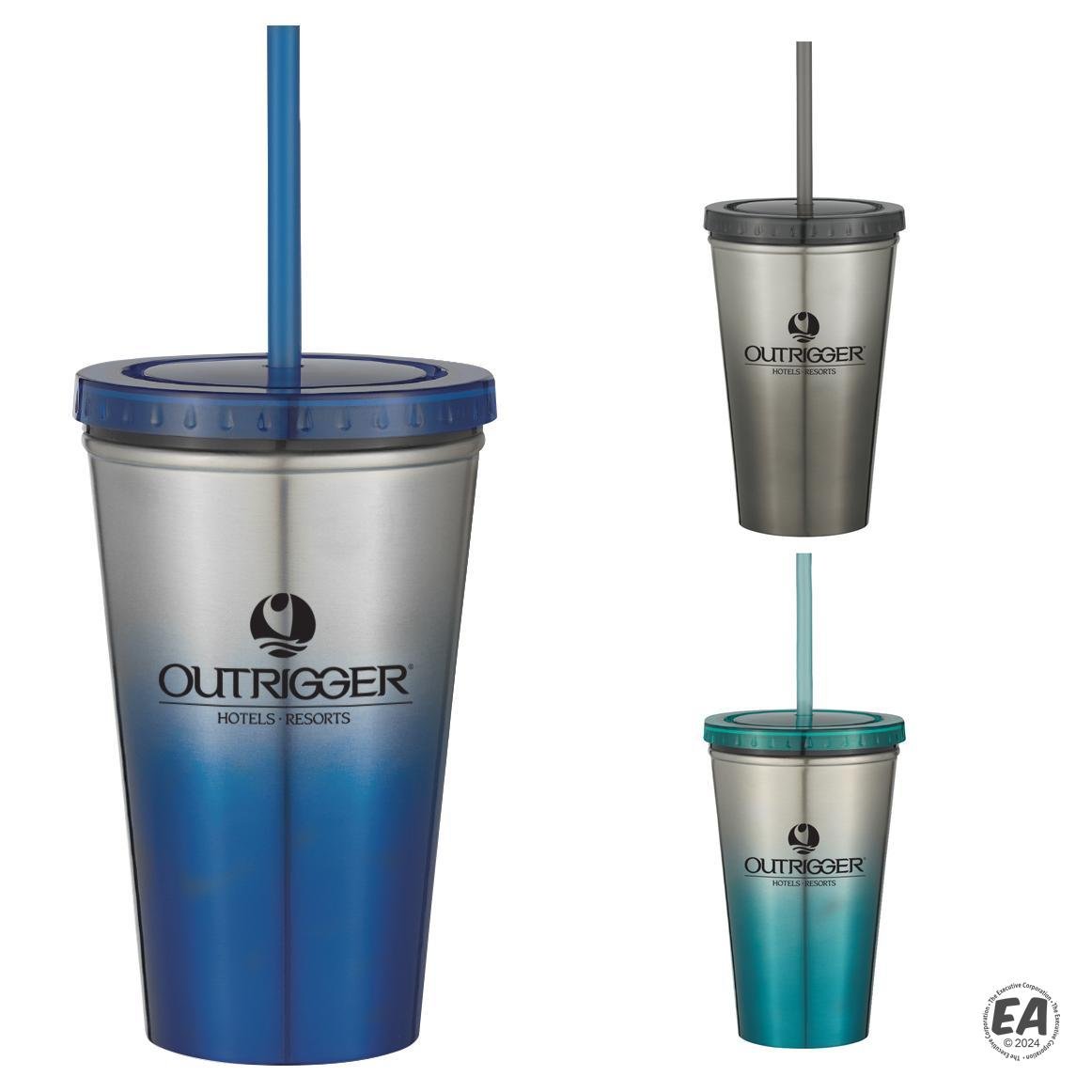 16 oz. Stainless Steel Double Wall Chroma Tumbler With Straw