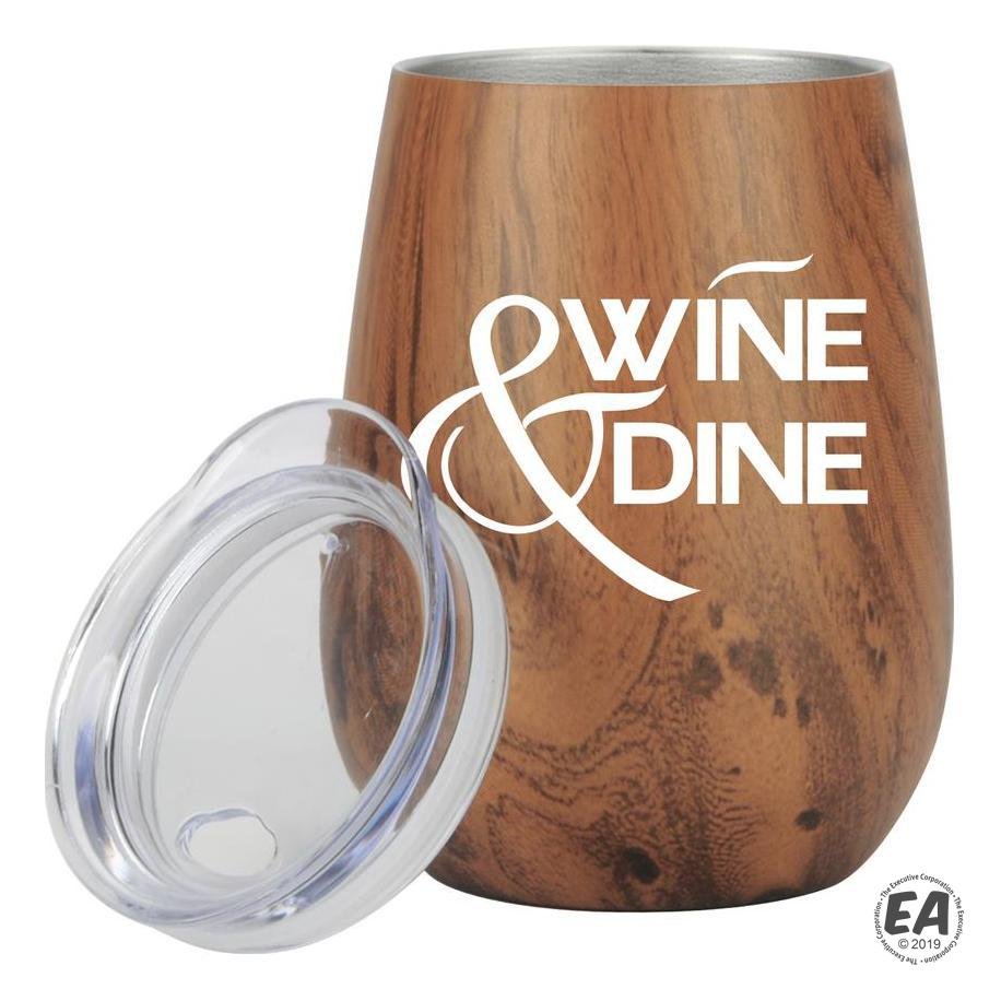 10 oz Stainless Steel Wood Tone Stemless Wine Glass
