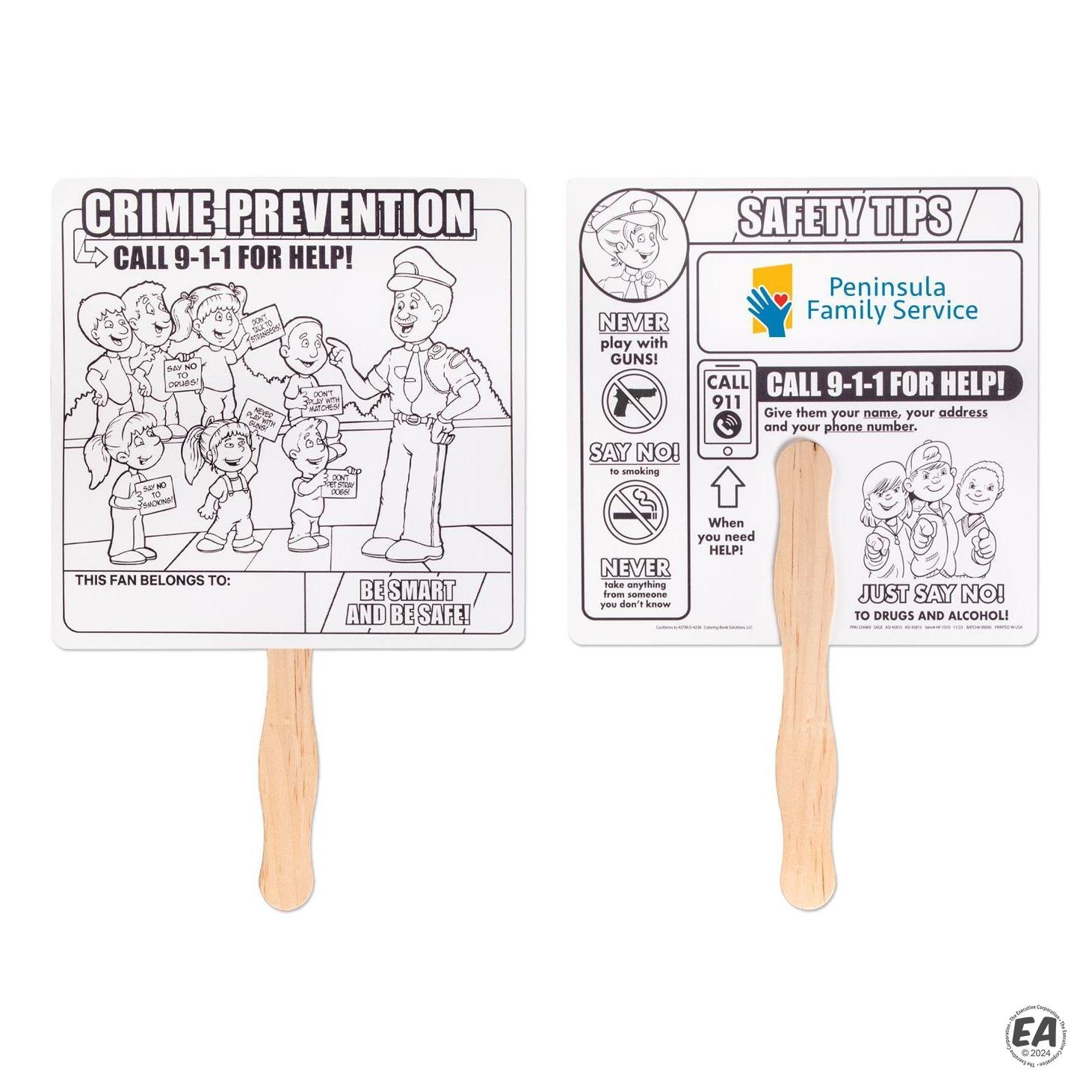 Crime Prevention Coloring Cartoon Children's Hand Fan