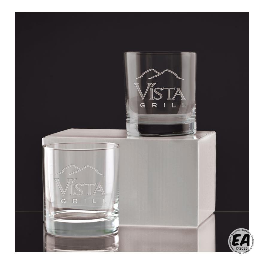 11 oz. Executive Old Fashion Glass Gift Set of 2 with Deep Etching