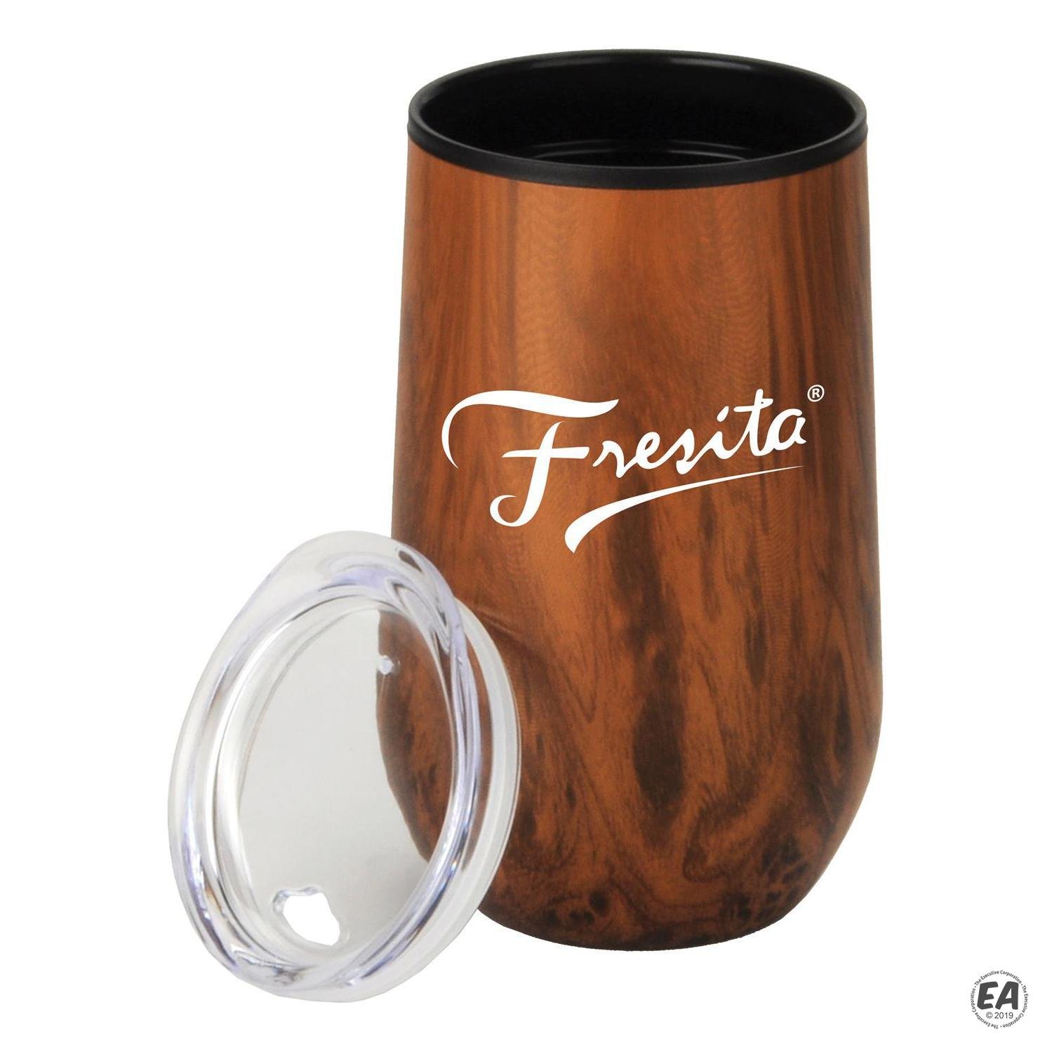 14 oz Wood Tone Economy Stainless Steel Stemless Wine with Plastic lining