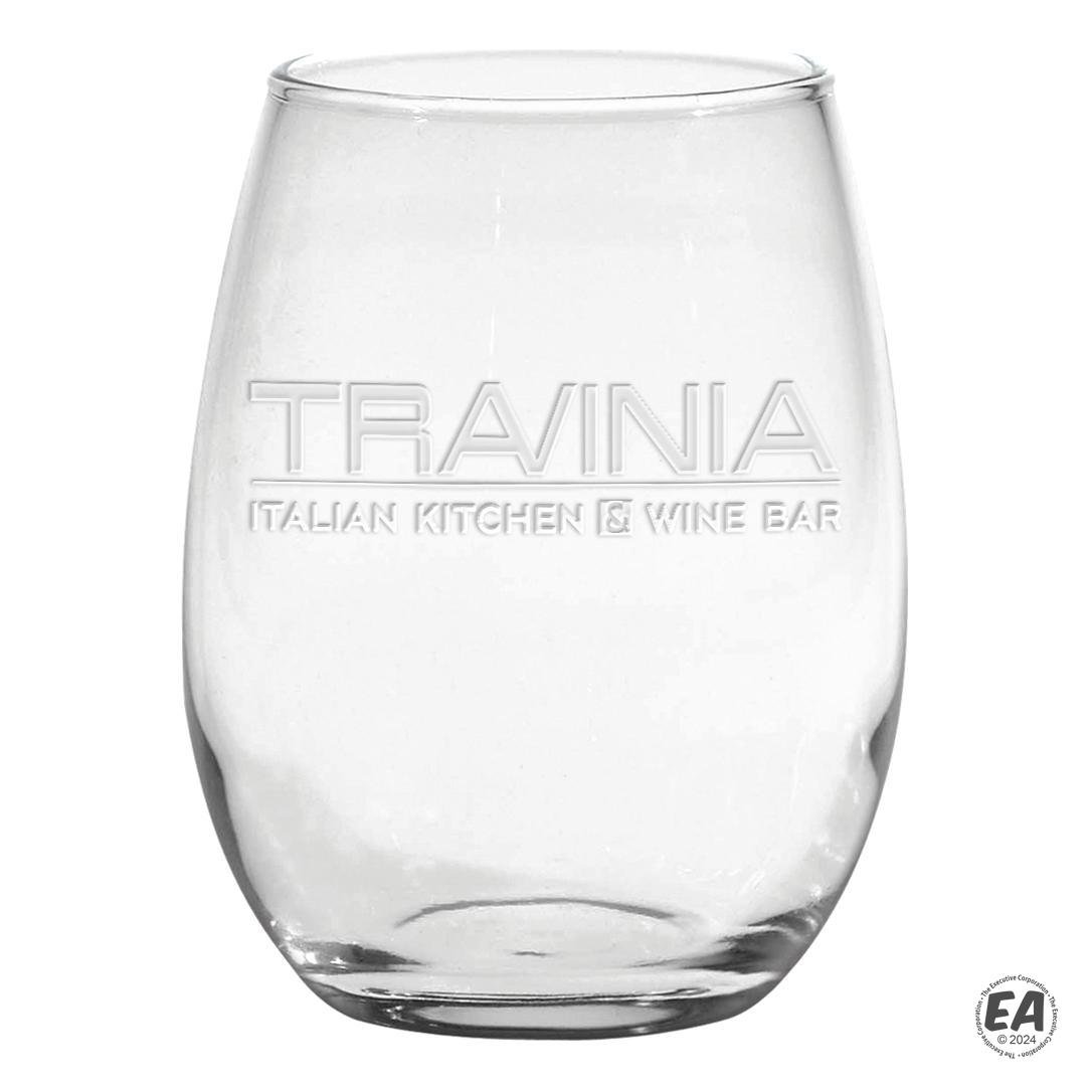 15 oz. Stemless White Wine Glass with Deep Etching