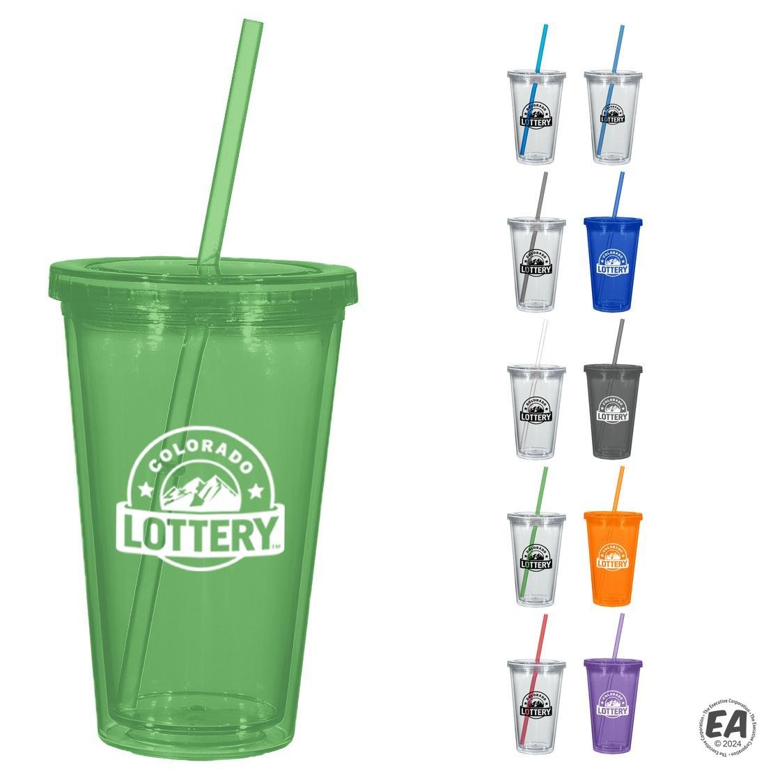 16 oz. Double Wall Acrylic Tumbler With Straw