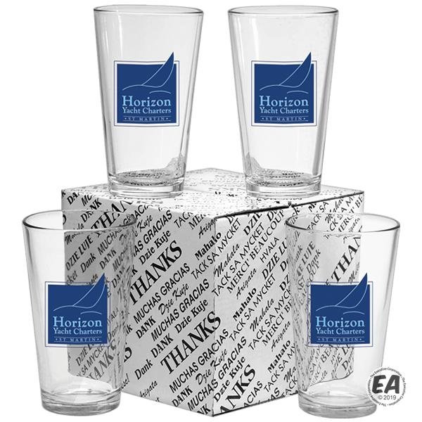 16 oz. Mixing Glass Thank You Set of Four