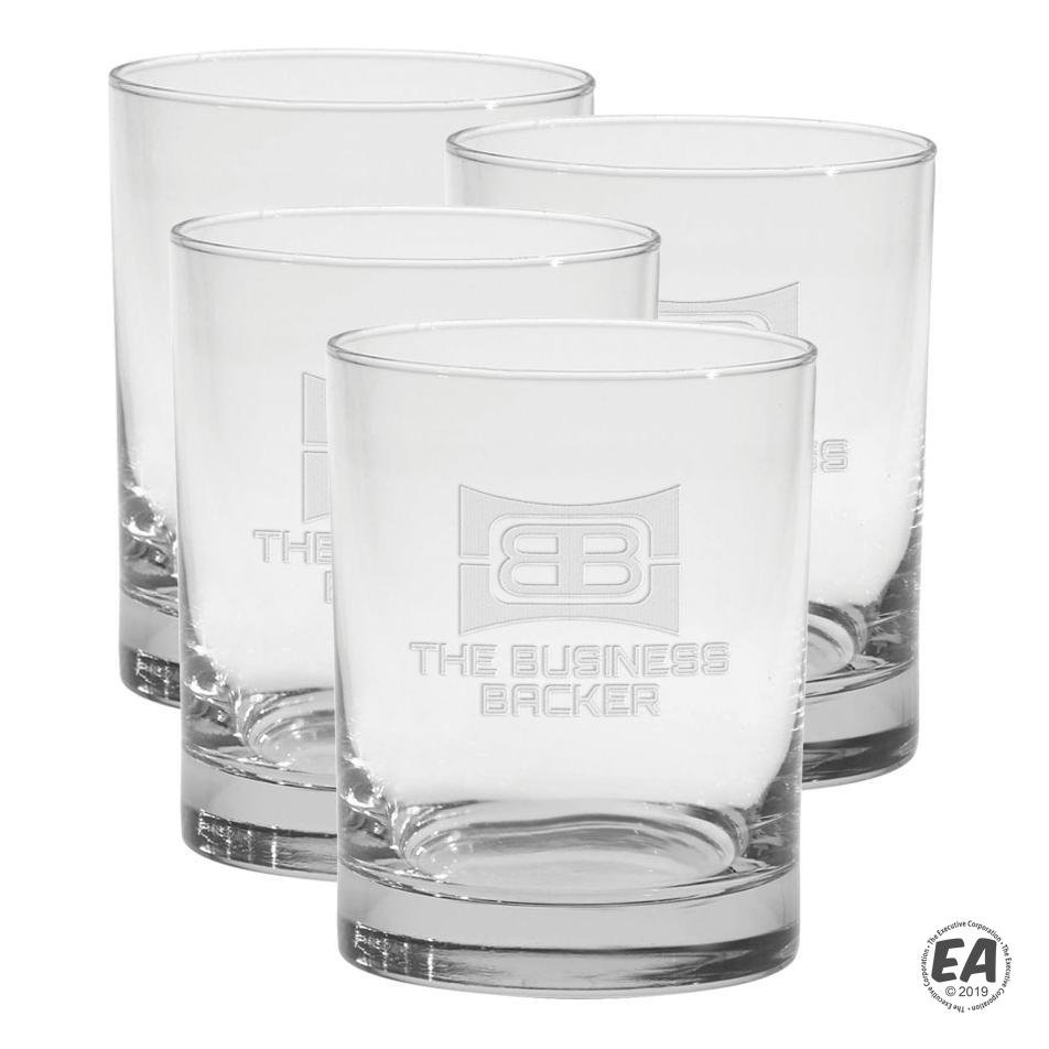 14 oz. Executive Double Old Fashion 4-Pack Gift Set w/Deep Etch