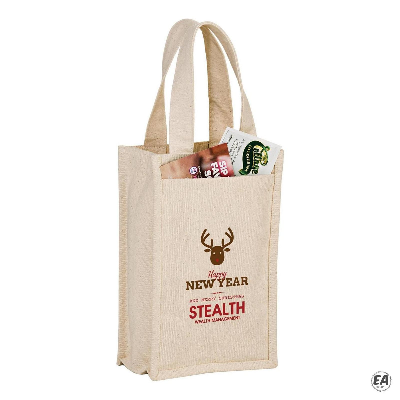 Heavyweight Cotton 2 Bottle Wine Tote Bag 7x11x3
