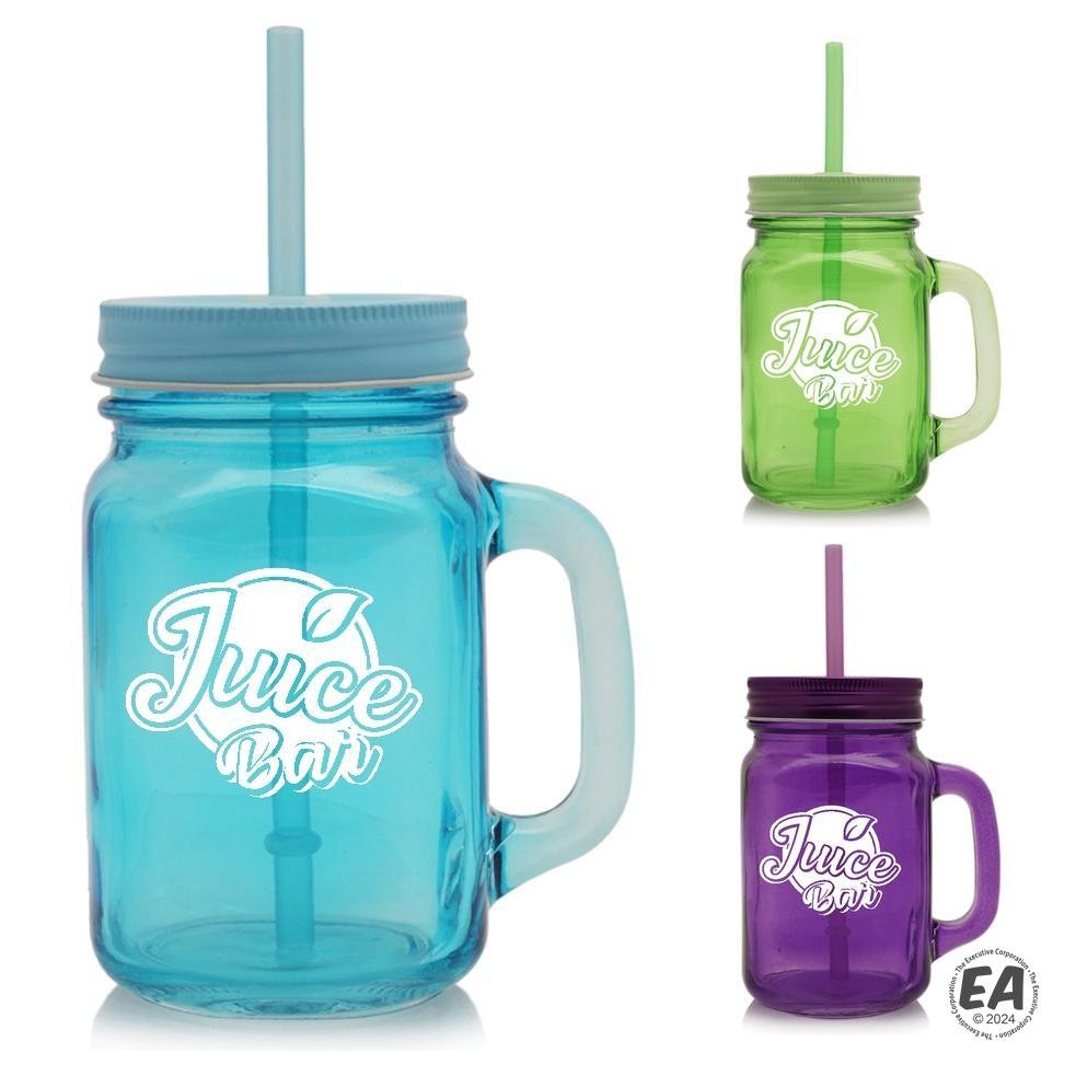 15 oz. Colored Mason Jar with Straw